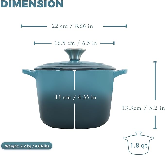 Flavehc Dutch Oven Pot with Lid 1.8 qt Cast Iron Dutch Oven - Image 4