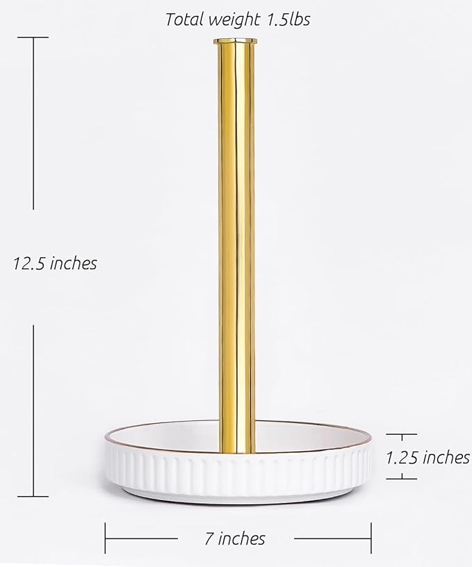 VROOMIUM Gold Paper Towel Holder Countertop, Ceramic Base Easy-to-Clean - Image 3