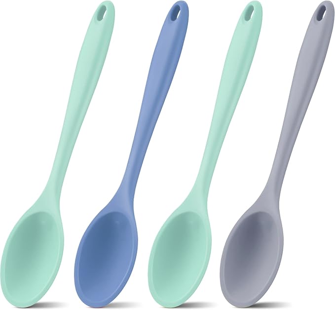 Shappy 4 Pieces Silicone Cooking Spoons 10.6 Inch Heat Resistant Kitchen Spoons by Shappy