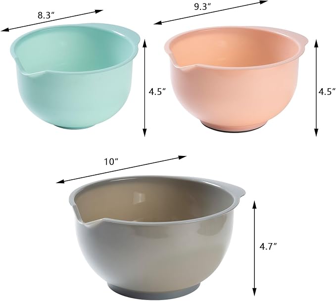 Set of 3 Mixing Bowls with Pour Spout-Nesting Design Saves Space - Image 2