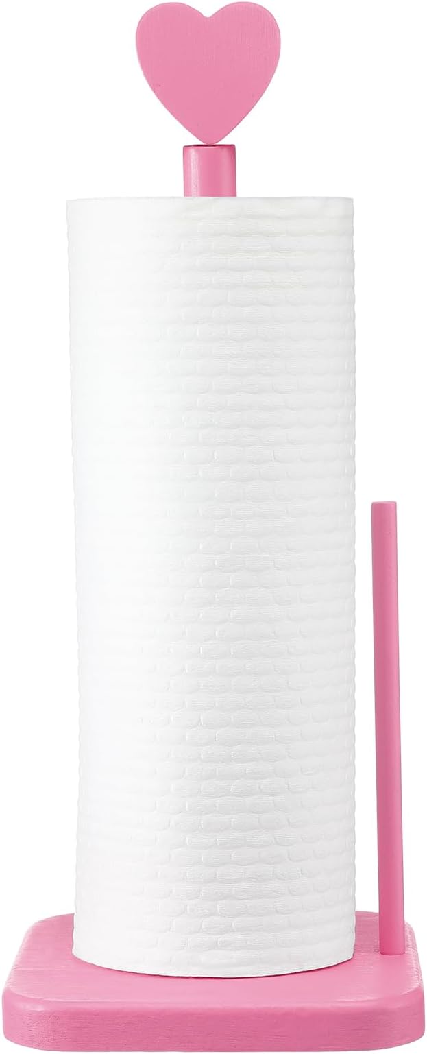 Leinuosen Valentines Day Pink Heart Paper Towel Holder Cute Heart Wooden Paper by Leinuosen