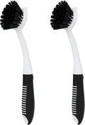 Dish Brush with Handle, 2 Pack Scrub Brushes with Built-in Scraper by HileSwan