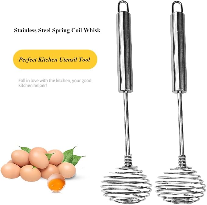 Stainless Steel Spring Coil Whisk Set 2 Pack, Wire Whip Egg Beater, Kitchen - Image 3
