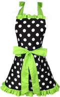 Hyzrz Cute Apron Retro Black Polka Dot Retro Ruffle Side Vintage Cooking Aprons by Hyzrz
