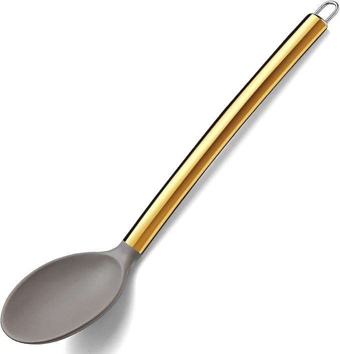 Berglander Non-stick Silicone Solid Serving Spoon, Titanium Gold Plating handle by Berglander