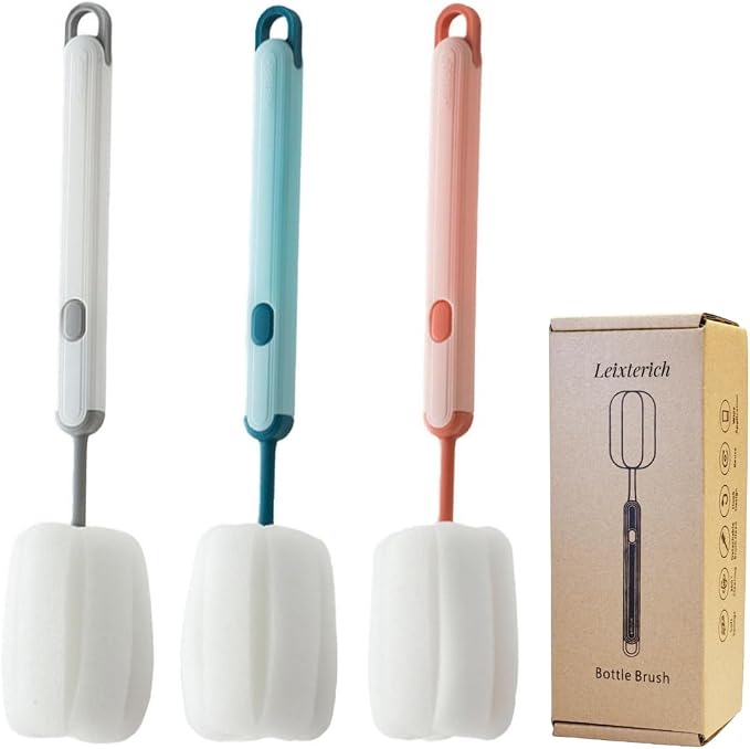Bottle Brush Long Handle Cup Cleaner Brush Sponge Bottle Scrubber Detachable by Unknown