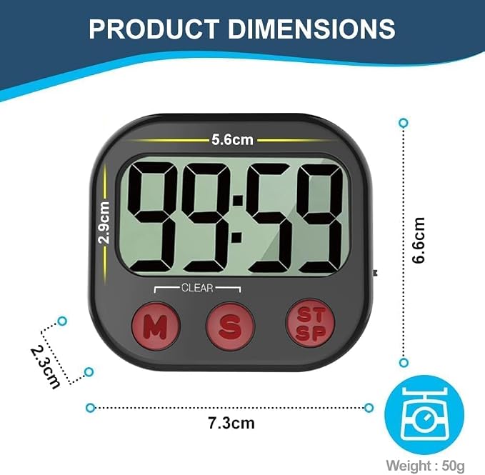 Kitchen Timer, Digital Visual Timer Magnetic Clock Stopwatch Countdown Timer - Image 4