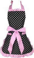 Hyzrz Cute Apron Retro Black Polka Dot Retro Ruffle Side Vintage Cooking Aprons by Hyzrz