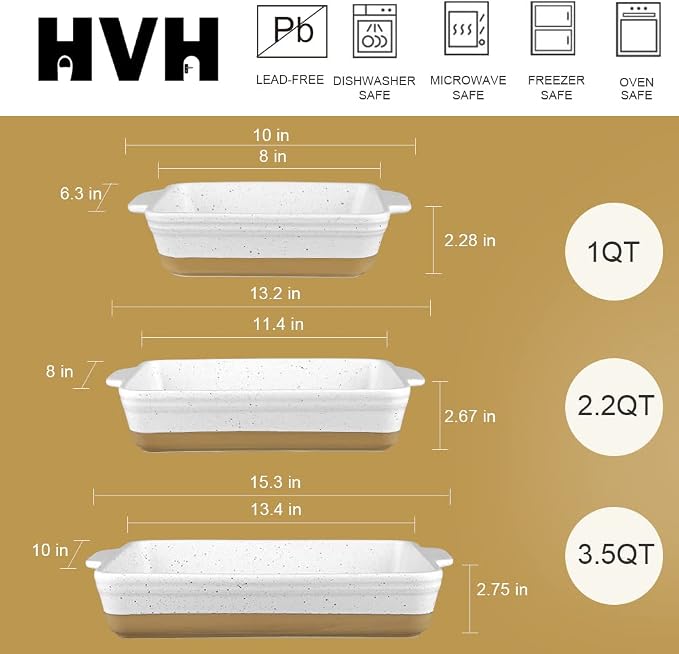 HVH Baking Dish Set, 9x13 Baking Dish, Large Casserole Dish Set, Ceramic - Image 4