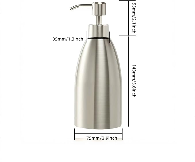304 Stainless Steel Soap Dispenser 16oz Rust-Proof Liquid Soap Pump Bottle - Image 3