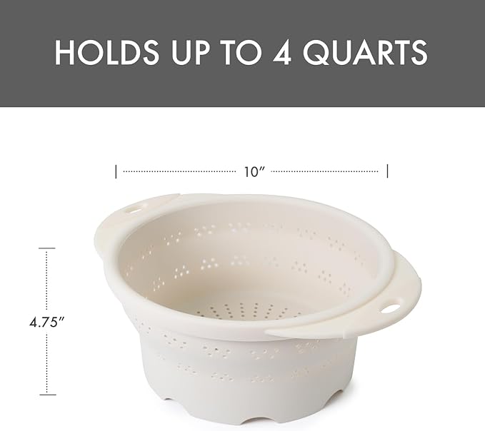 Dexas 10" Collapsible Silicone Colander in Cream, Kitchen Strainer - Image 3