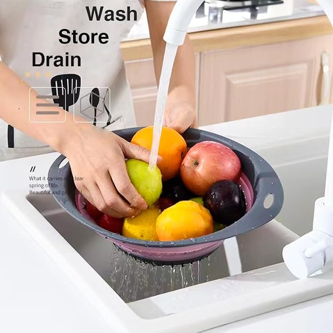 Collapsible Colander Set, Square Round Triangles Silicone Kitchen Strainer - Image 3