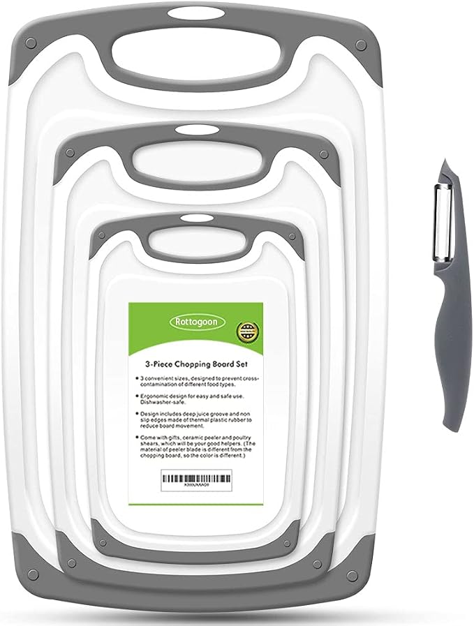 Cutting Boards for Kitchen, Plastic Chopping Board Set of 4 by ROTTOGOON