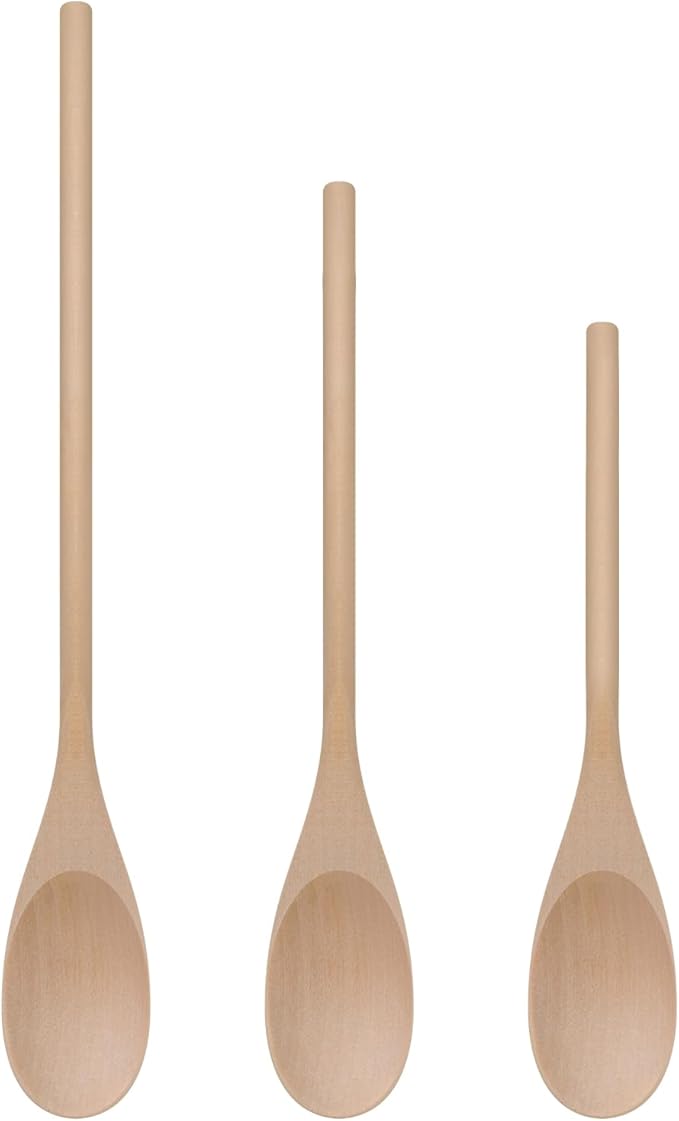 LorisArm 3PC Wooden Spoon for Cooking, Long handle 12" 10" 8" Wood Serving by LorisArm