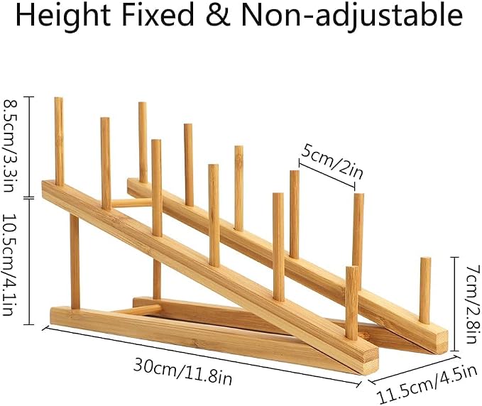 2 PCS Wooden Dish Rack Bamboo Drying Rack Stand Pot Lid Holder Kitchen Cabinet - Image 2