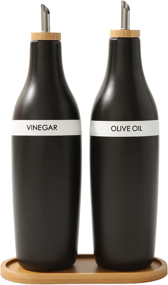 HOMCDALY Olive Oil and Vinegar Dispenser Set, Two 16oz Ceramic Oil Dispenser by HOME