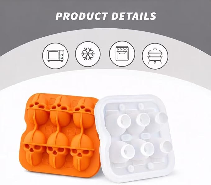 Skull Ice Cube Mold, 6-Cavity Silicone Ice Tray - Image 5