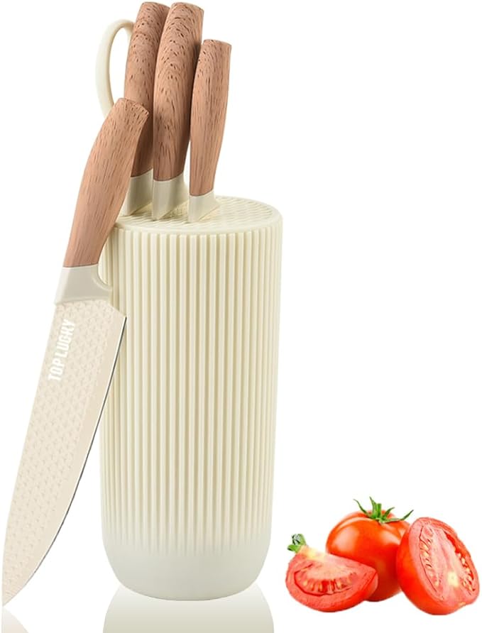 Knife Set, Wiztoynia 6-Piece Beige Kitchen Knife Set by Wiztoynia