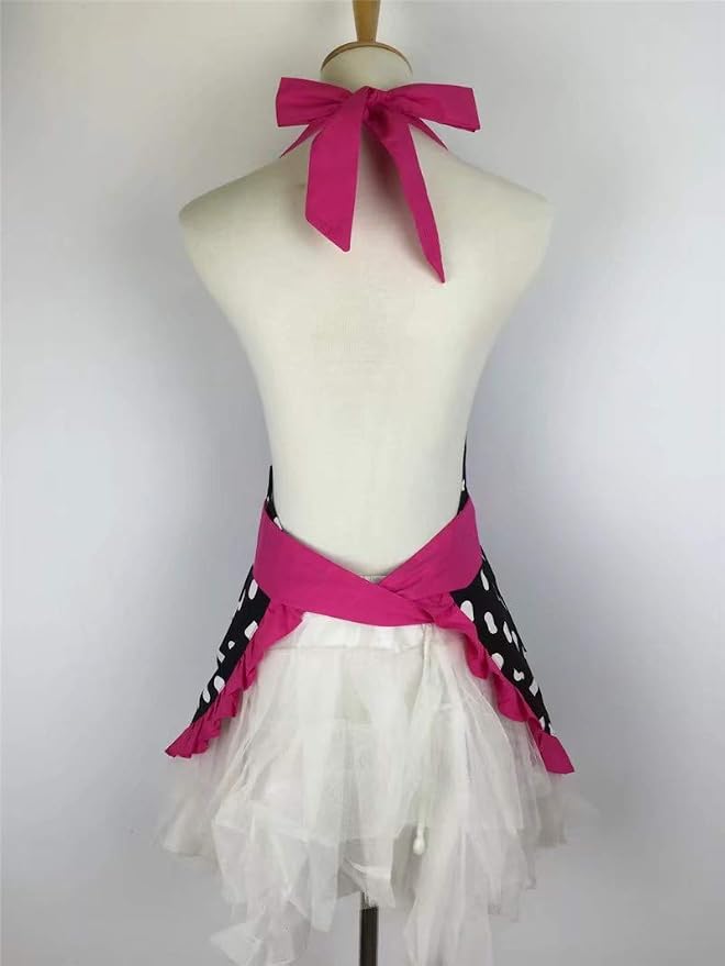 Hyzrz Cute Apron Retro Black Polka Dot Retro Ruffle Side Vintage Cooking Aprons - Image 3