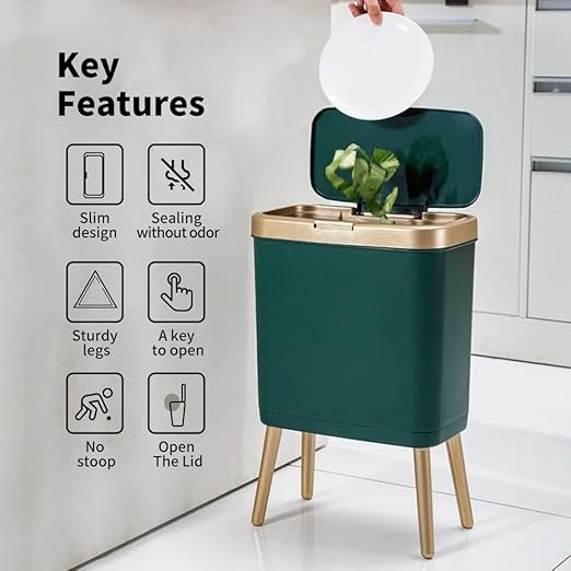Procade Trash Can with Lid, Small Bathroom Garbage Can with Lid, Plastic Trash - Image 2