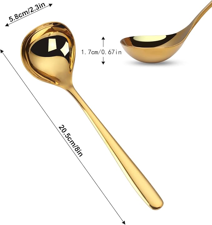 Comicfs 2 Pack Gold Gravy Ladle, SUS 304 Stainless Steel Soup Ladle, Small Soup - Image 2