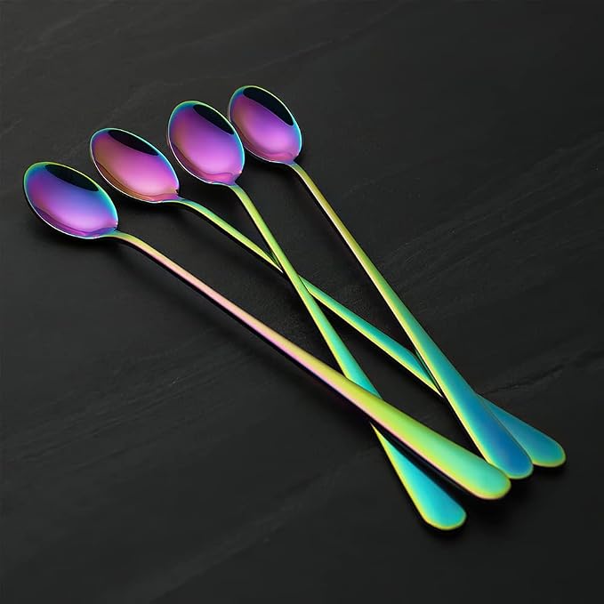 IQCWOOD Rainbow Long Handle Iced Tea Spoons, 9-Inch Ice Cream Coffee Stirring - Image 6
