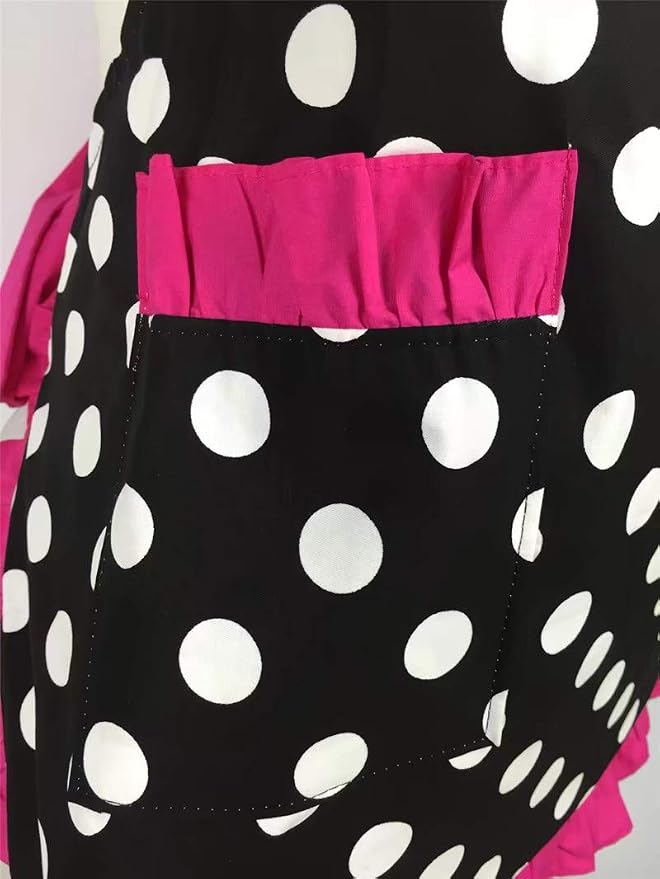 Hyzrz Cute Apron Retro Black Polka Dot Retro Ruffle Side Vintage Cooking Aprons - Image 6