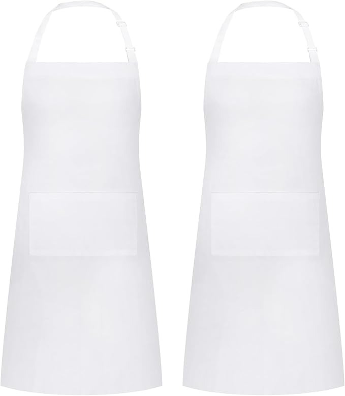 2 Packs White Apron, Adjustable Cooking Aprons, Waterdrop Resistant Kitchen by Riqiaqia