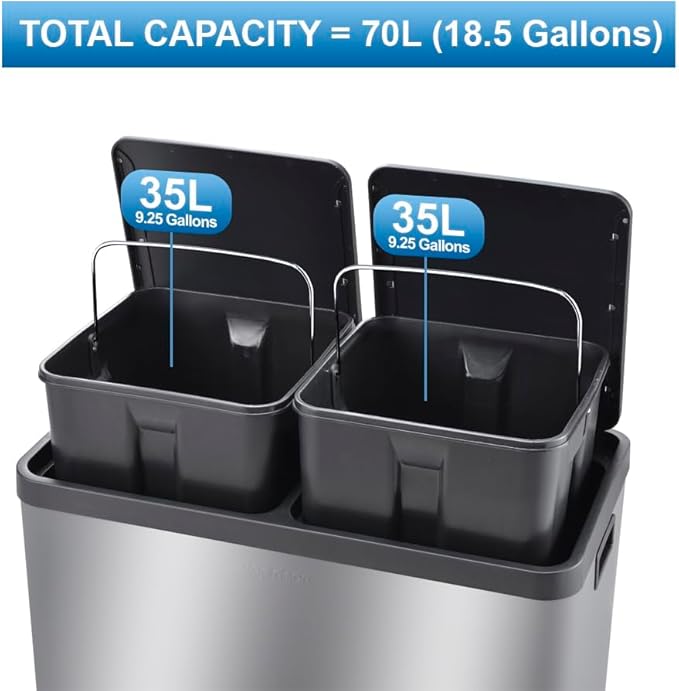Step N' Sort The 18.5 Gallon Extra Large Capacity, Dual Trash and Recycling Bin - Image 5