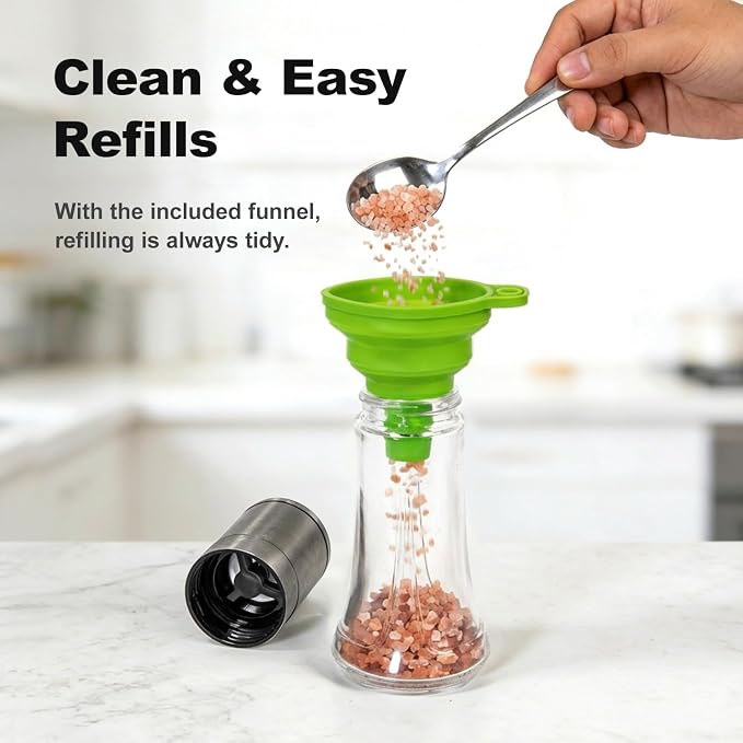 Aelga Salt and Pepper Grinder Set - 4oz Glass Manual Pepper Mill - Image 2