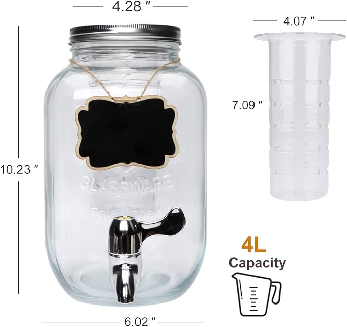 1-Gallon Glass Beverage Dispenser, Accguan Drink Dispenser - Image 2