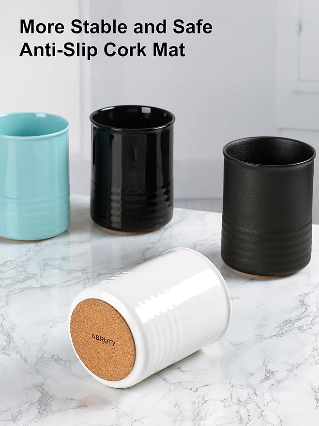 ABRUTY Utensil Holder, 6.7" Ceramic Kitchen Utensil Crock - Image 3