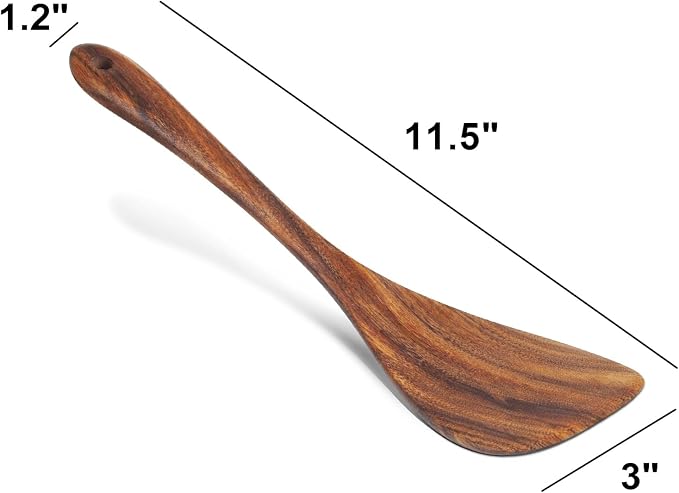 Jilla-hla Wooden Spatula Nonstick Turner Acacia Wood, Left Long Handle Flat - Image 3