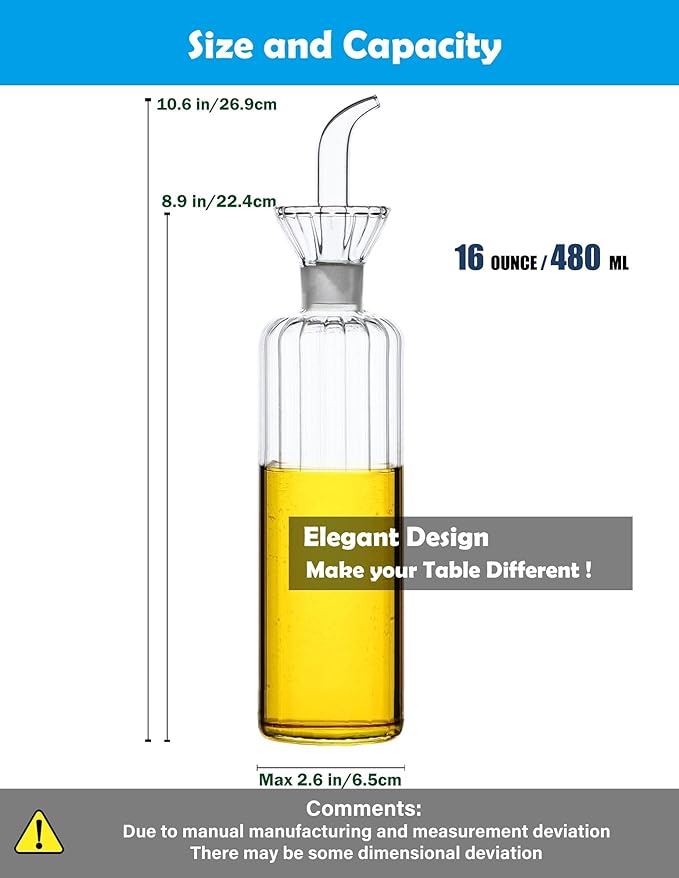 HAIZEEN 16 oz/480ml Non-Drip Olive Oil Dispenser Bottle 100% Glass Oil Carafe - Image 6
