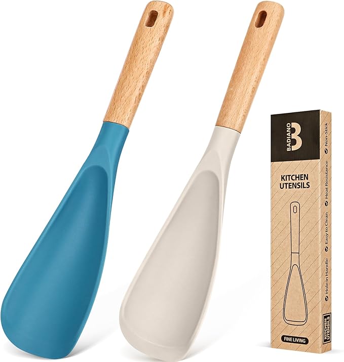 Cooking Spoon for Nonstick Cookwares, Wood Handle Spoon for Mixing, and Scrape by BADIANO