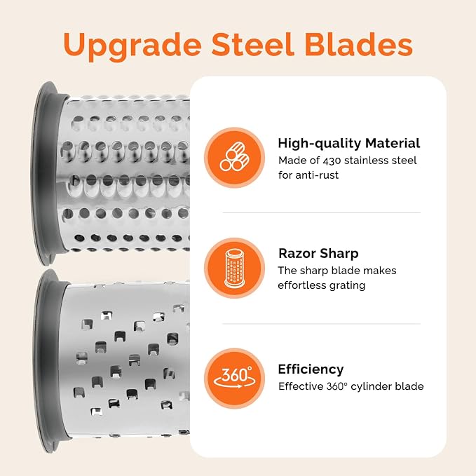 UHIYEE Patented Rotary Parmesan Cheese Grater, Hand Crank Cheese Shredder - Image 3
