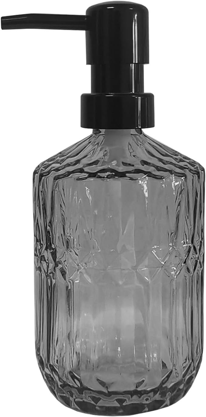 Grey Glass Soap Dispenser with Black Pump, 15oz Liquid Hand Dispenser, by YYTSGG