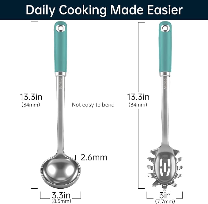 Safring Stainless Steel Soup Ladle and Spaghetti Spoon Set, Heat Resistant - Image 2