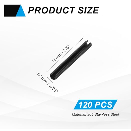MECCANIXITY 120Pcs Slotted Split Roll Pins 2/25 Inch Dia. 3/5 Inch Length Steel - Image 2