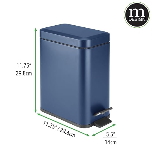 mDesign Small Modern 1.3 Gallon Rectangle Metal Lidded Step Trash Can, Compact - Image 7
