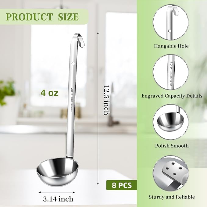 8 PCS Stainless Steel Ladle Soup Handle Ladle - Image 2