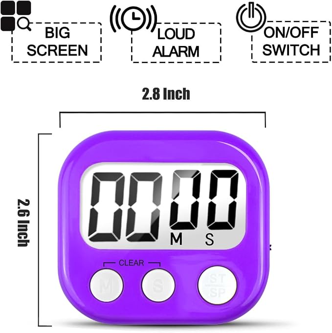 6 Pack Digital Kitchen Timer for Cooking Big Digits Loud Alarm Magnetic Backing - Image 5