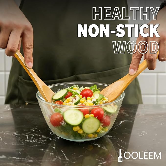 IOOLEEM Bamboo Wooden Spoons for Cooking 6 Pcs 12 Inch, Non-Stick Wooden - Image 8