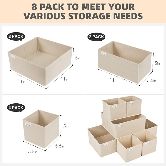 Criusia Drawer Organizer Clothes, 8 Pack Underwear Drawer Organizer, Foldable - Image 2