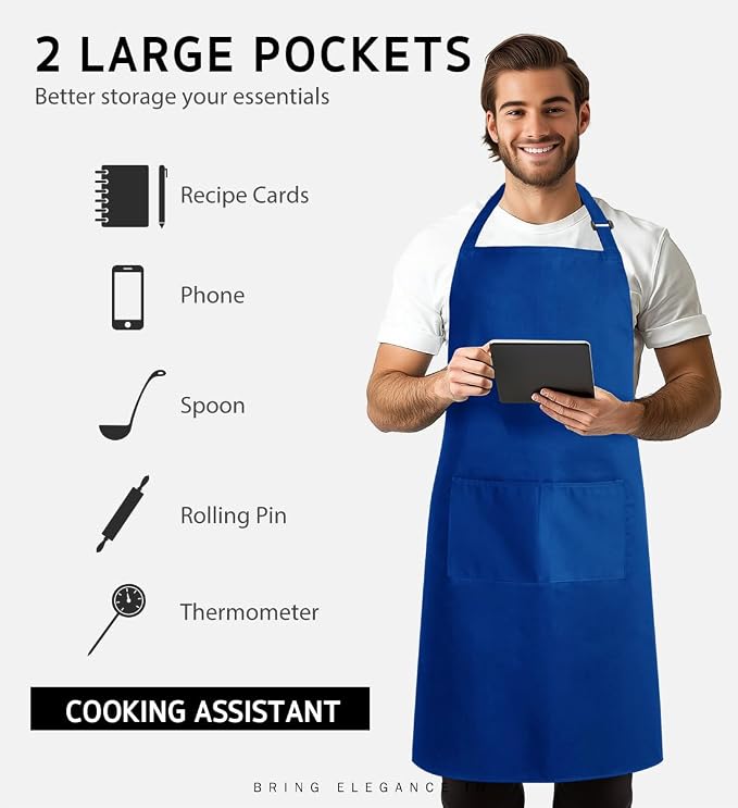 Syntus Apron for Men Women, Adjustable Cooking Kitchen Chef Aprons - Image 3