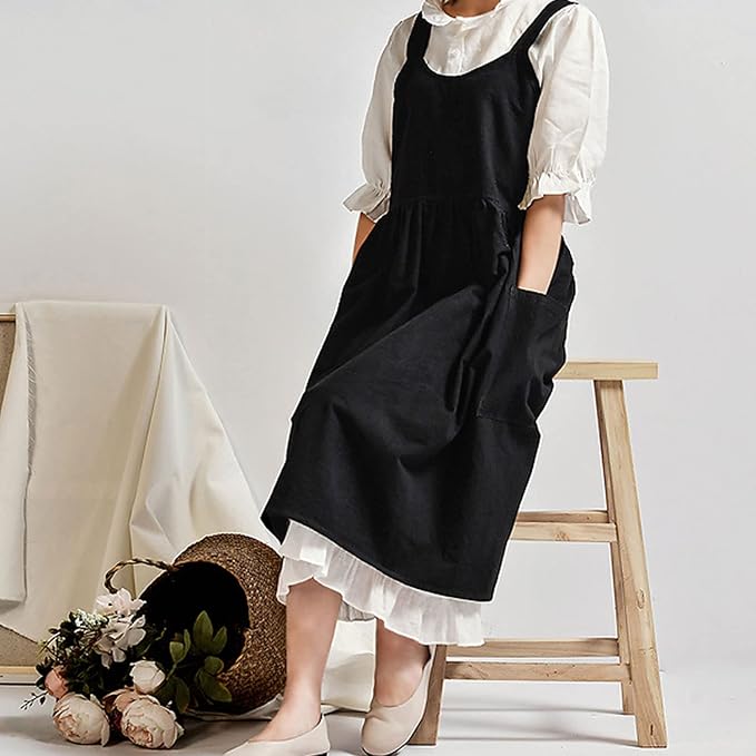 Uaussi Cotton Linen Apron Cross Back Work Apron - Image 4