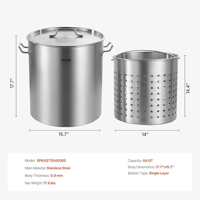 VEVOR Stainless Steel Stockpot, 64 Quart Large Cooking Pots, Cookware Sauce Pot - Image 7