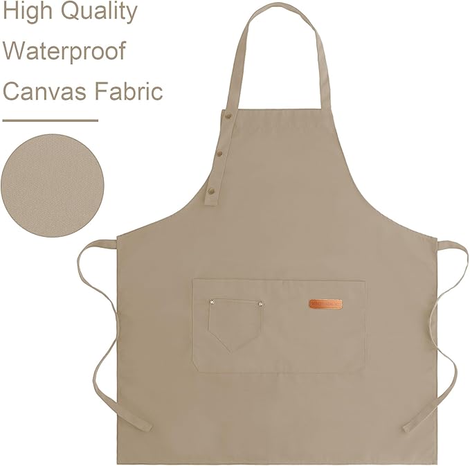 Apron for Men Women with Adjustable Straps and Large Pockets, Canvas Cotton - Image 3