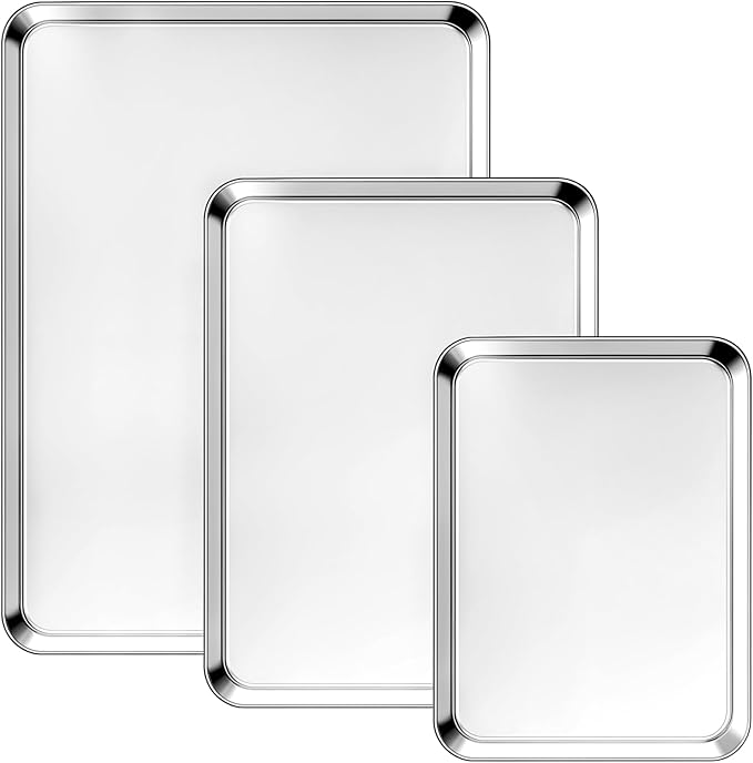 Ohtomber Stainless Steel Baking Sheet Pan Set, 3 Pack Cookie Sheets by Ohtomber