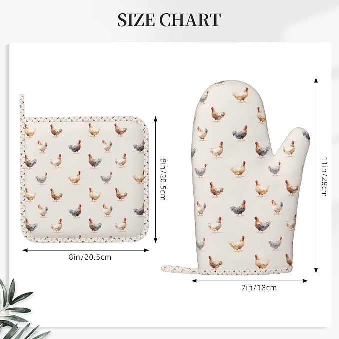 Oven Mitts and Pot Holders Set, Chicken Pattern Silicone Kitchen Accessories 4 - Image 3